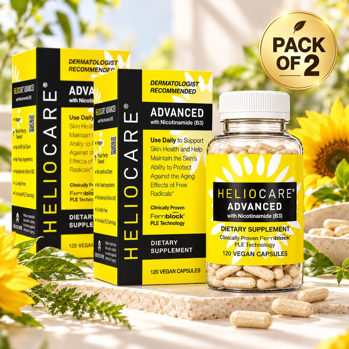 Heliocare Advanced with Vitamin B3 – Pack of 2 | Fernblock PLE Technology | Skin Health Support | 240 Vegan Capsules