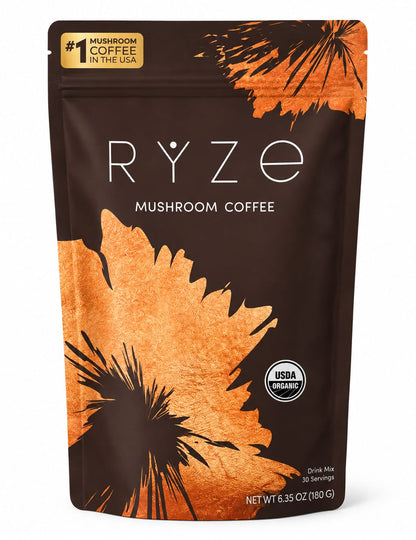 RYZE Organic Mushroom Coffee – Original Blend | 30 Servings | 6.35 oz (180g) | Pack of 1