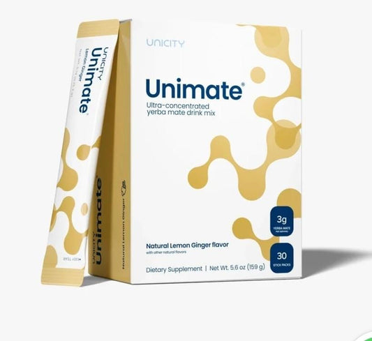 Unicity Unimate – Natural Lemon Ginger Flavor | Yerba Mate Drink Mix | 30 Stick Packs