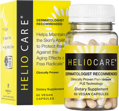 Helocre Skin Care Dietary Supplement: 240mg Polypodium Leucotomos Extract Pills - Antioxidant Rich Formula with Fernblock and PLE Technology - 60 Veggie Capsules