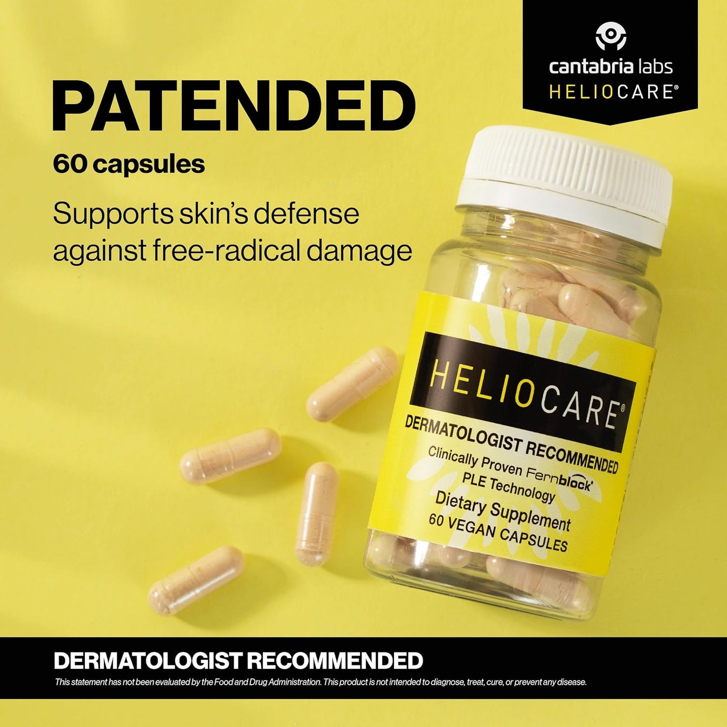 Helocre Skin Care Dietary Supplement: 240mg Polypodium Leucotomos Extract Pills - Antioxidant Rich Formula with Fernblock and PLE Technology - 60 Veggie Capsules