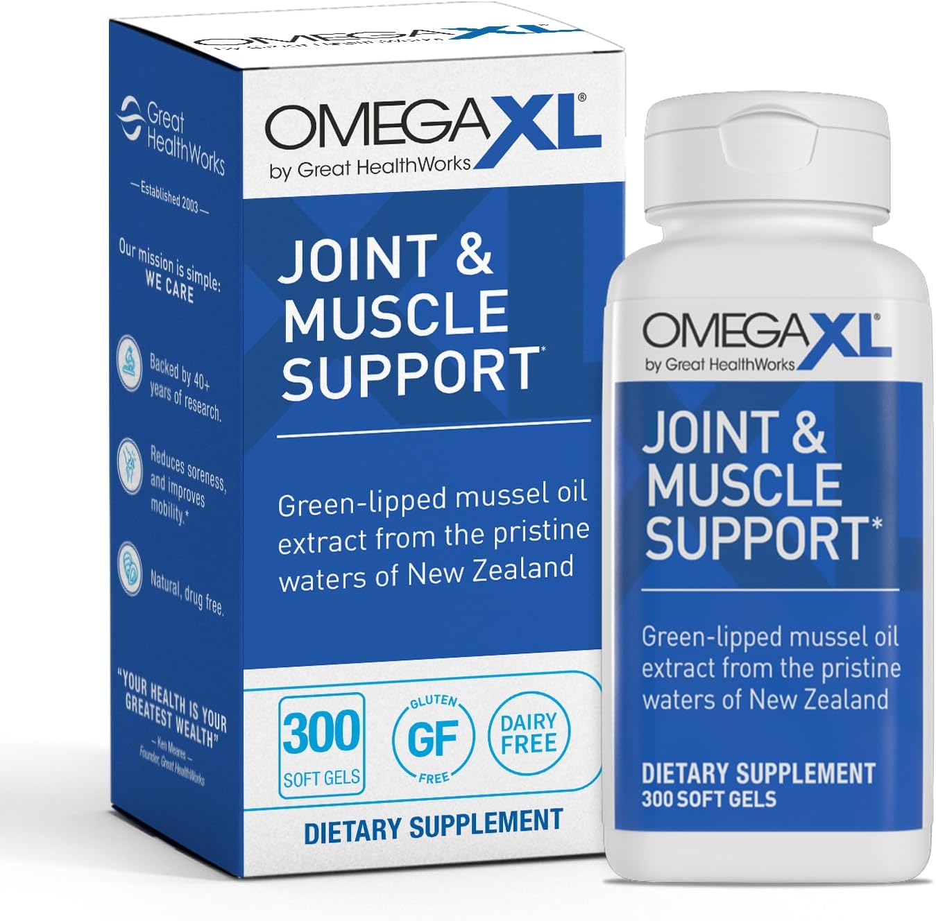 Omga XL Joint Support Supplement - Natural Muscle Support, Green Lipped Mussel Oil, Soft Gel Pills, Drug-Free, 300 Count