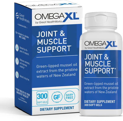 Omga XL Joint Support Supplement - Natural Muscle Support, Green Lipped Mussel Oil, Soft Gel Pills, Drug-Free, 300 Count