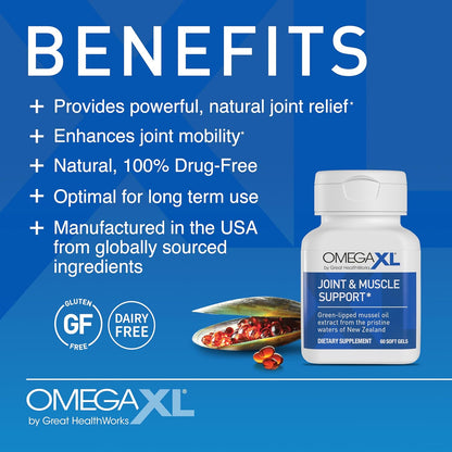 Omga XL Joint Support Supplement - Natural Muscle Support, Green Lipped Mussel Oil, Soft Gel Pills, Drug-Free, 300 Count