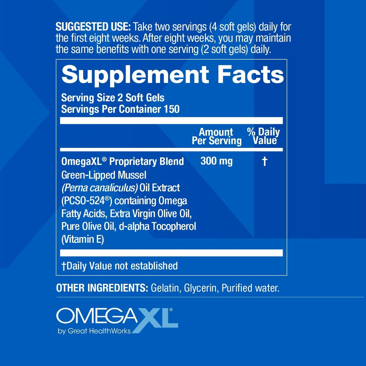 Omga XL Joint Support Supplement - Natural Muscle Support, Green Lipped Mussel Oil, Soft Gel Pills, Drug-Free, 300 Count
