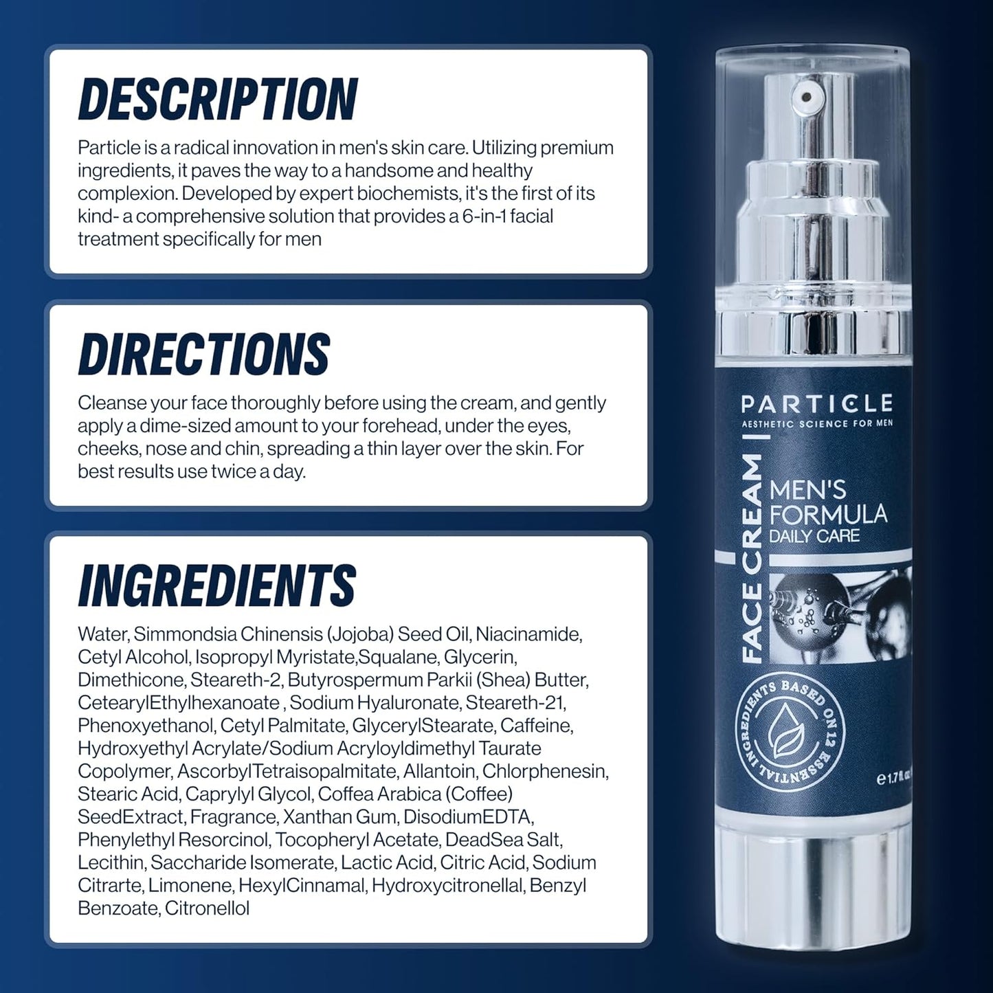 Prtcle 6 in 1 Face Cream for Men, Men’s Daily Hydrating Moisturizer with Vitamin C, Jojoba Oil, Vitamin E & Hyaluronic Acid, Skin Care Routine, Healthy Skin Support, 1.7 FL OZ, Pack of 3