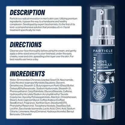 Prtcle 6 in 1 Face Cream for Men, Men’s Daily Hydrating Moisturizer with Vitamin C, Jojoba Oil, Vitamin E & Hyaluronic Acid, Skin Care Routine, Healthy Skin Support, 1.7 FL OZ, Pack of 3