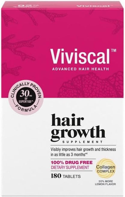 Vivical Hair Growth Supplements for Women, Thicker Fuller Hair Support for Thinning Hair and Hair Loss, with Biotin and Marine Collagen, Drug-Free, 180 Tablets, 90-Day Supply