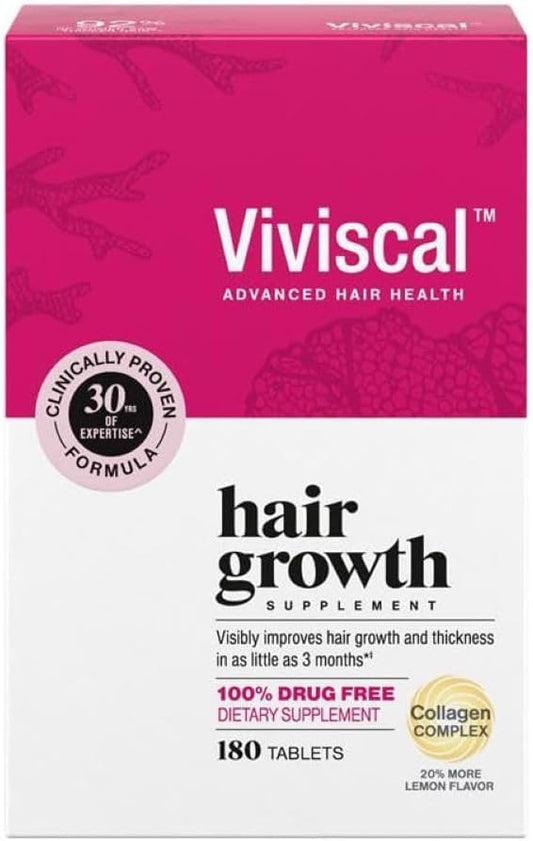 Vivical Hair Growth Supplements for Women, Thicker Fuller Hair Support for Thinning Hair and Hair Loss, with Biotin and Marine Collagen, Drug-Free, 180 Tablets, 90-Day Supply