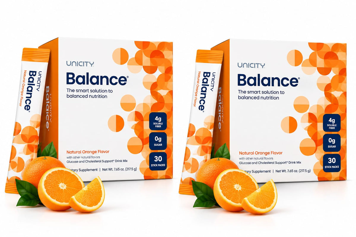 Unicity Balance Natural Orange Flavor – Pack of 2 | Glucose & Cholesterol Support Drink Mix | 60 Stick Packs