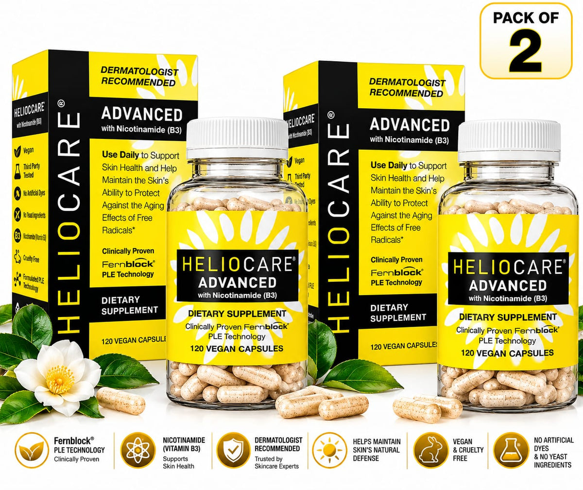 Heliocare Advanced with Vitamin B3 – Pack of 2 | Fernblock PLE Technology | Skin Health Support | 240 Vegan Capsules