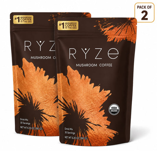 RYZE Organic Mushroom Coffee – Pack of 2 | 60 Servings | 6.35 oz Each | Mushroom Coffee Drink Mix