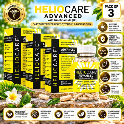 Heliocare Advanced with Nicotinamide (Vitamin B3) – Pack of 3 | Fernblock PLE Technology | Skin Health Support | 360 Vegan Capsules