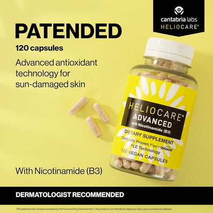 Helocre Advanced Niacin B3 Supplement: Fernblock PLE Extract 240mg Per Serving - Supports Skin Cell Health W/Antioxidant Rich Vitamin B3 Niacin 500 mg - 120 Vegan Capsules