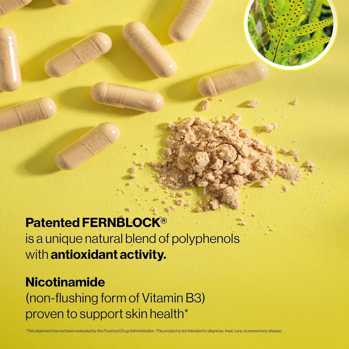 Helocre Advanced Niacin B3 Supplement: Fernblock PLE Extract 240mg Per Serving - Supports Skin Cell Health W/Antioxidant Rich Vitamin B3 Niacin 500 mg - 120 Vegan Capsules