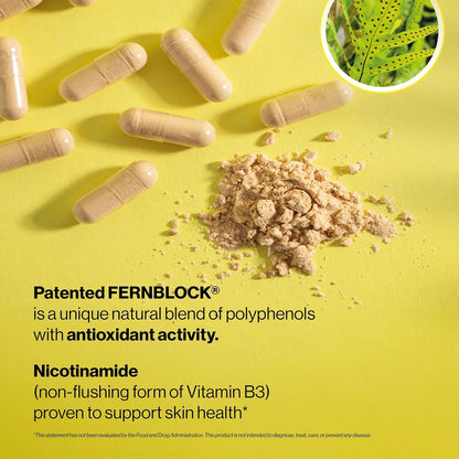 Helocre Advanced Niacin B3 Supplement: Fernblock PLE Extract 240mg Per Serving - Supports Skin Cell Health W/Antioxidant Rich Vitamin B3 Niacin 500 mg - 120 Vegan Capsules