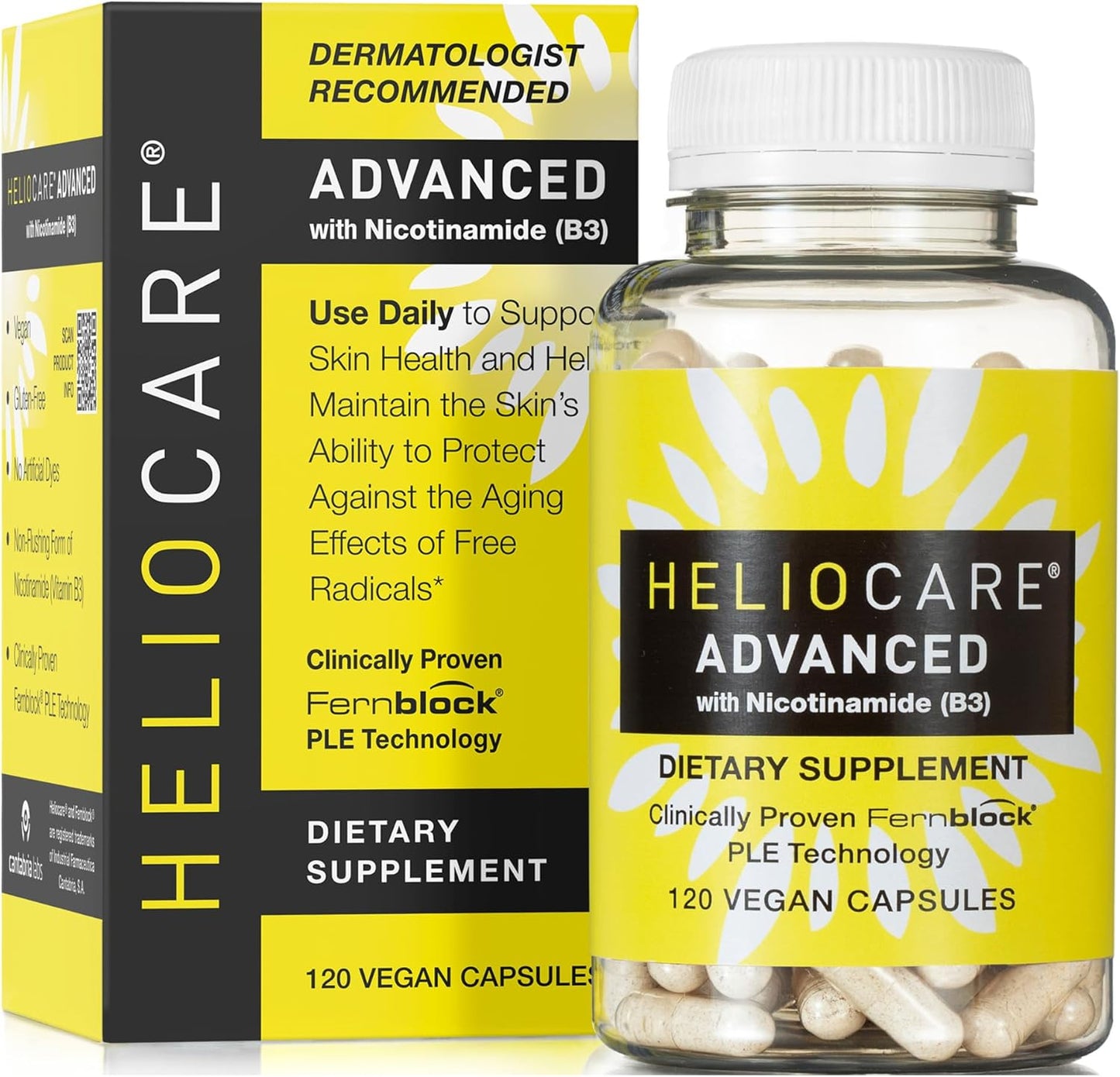Helocre Advanced Niacin B3 Supplement: Fernblock PLE Extract 240mg Per Serving - Supports Skin Cell Health W/Antioxidant Rich Vitamin B3 Niacin 500 mg - 120 Vegan Capsules