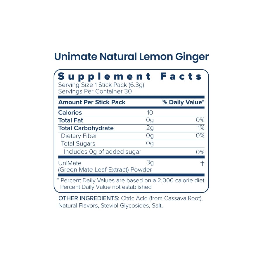 Uncty Unimate Ultra-Concentrated Yerba Mate Drink Mix – Natural Lemon Ginger (30 Stick Packs)