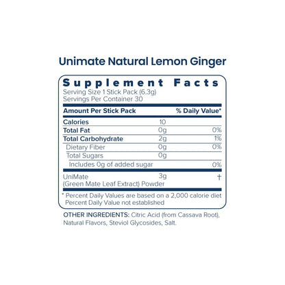 Uncty Unimate Ultra-Concentrated Yerba Mate Drink Mix – Natural Lemon Ginger (30 Stick Packs)